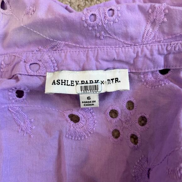Ashley Park x RTR Purple Eyelet Top Collared Plunged Tie Waist Cropped Sze 6 - Picture 5 of 6